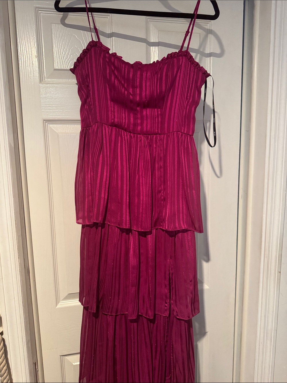 BCBGMaxAzria Hot Pink Tiered Spaghetti-Strap Maxi Dress